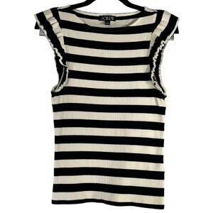 J.Crew Black & Cream Striped Ribbed Cap Sleeveless Tank Top Reg Size S